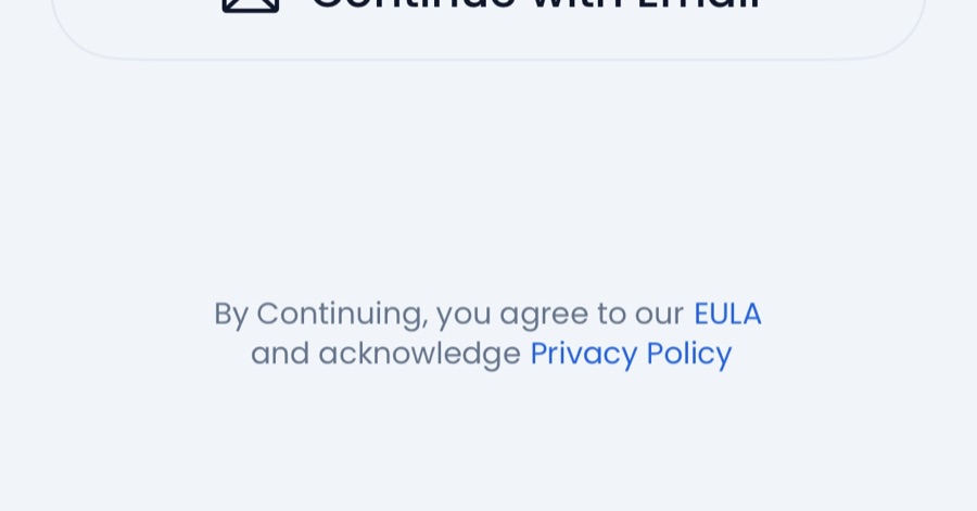 The EULA and Privacy Policy agreement line below the login button
