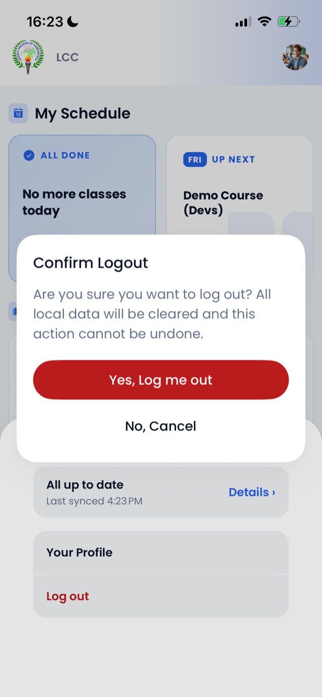 The Confirm Logout dialog