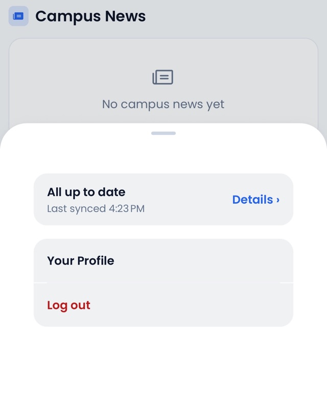 The Sync Center screen