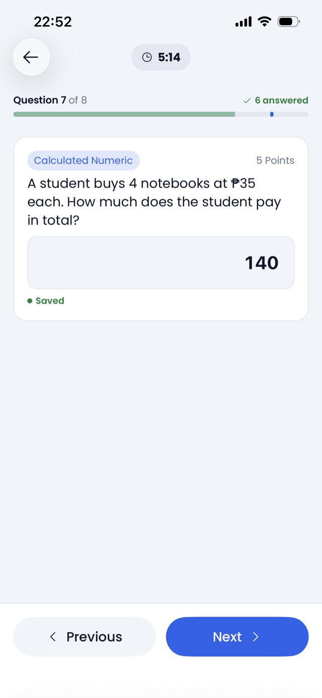 A numeric question with the number keypad