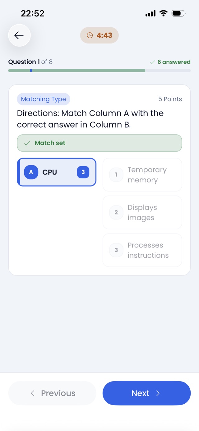 A matching type question with two columns