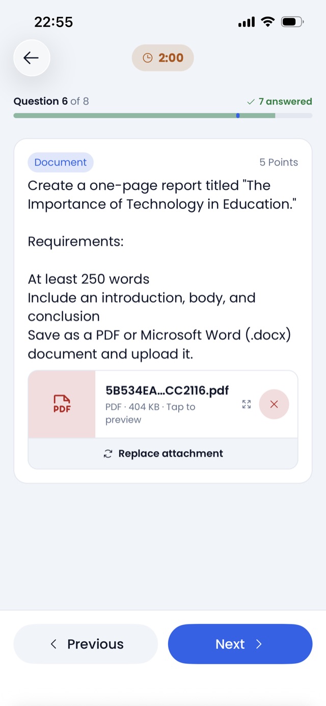 An image or document upload question