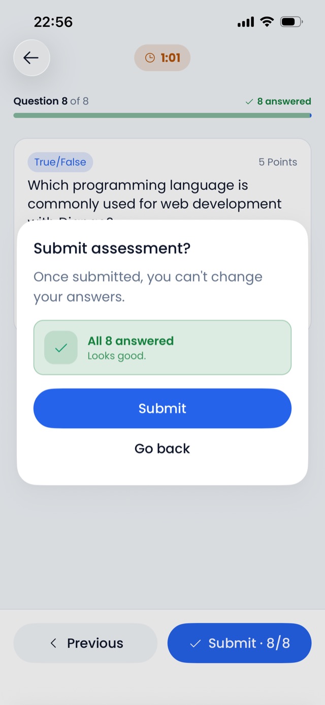 The submit confirmation dialog