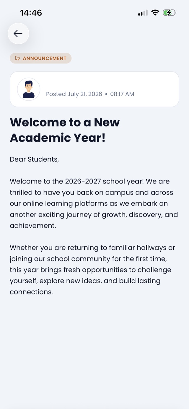An announcement's full details view