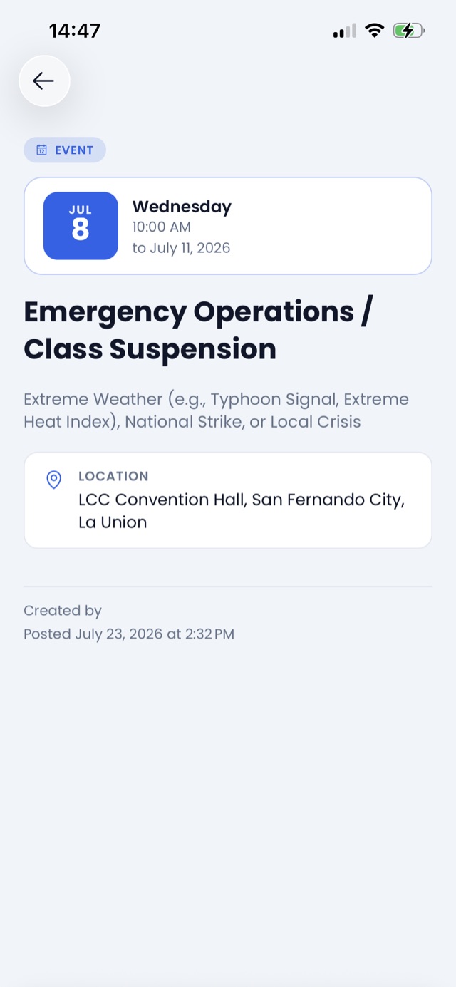 An event's full details view