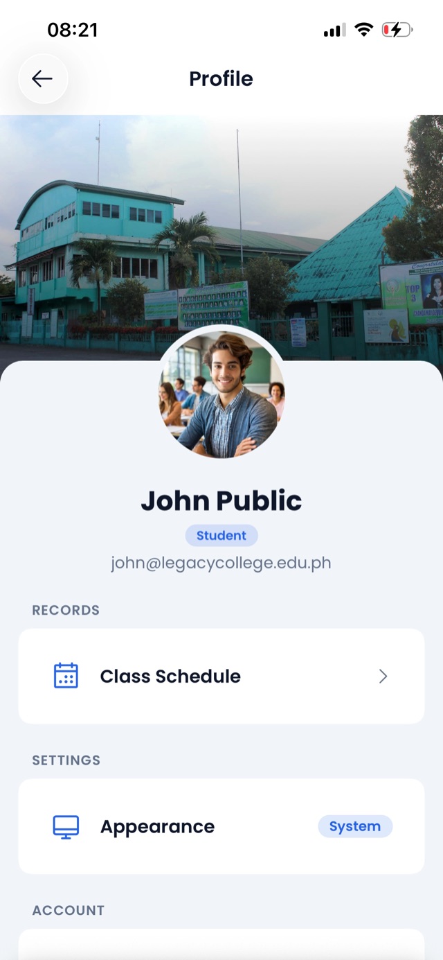 The Profile screen