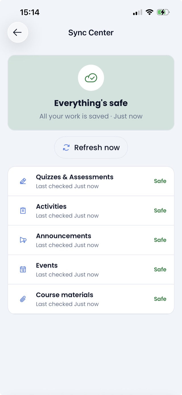 The Sync Center with per-category rows and the Force sync button
