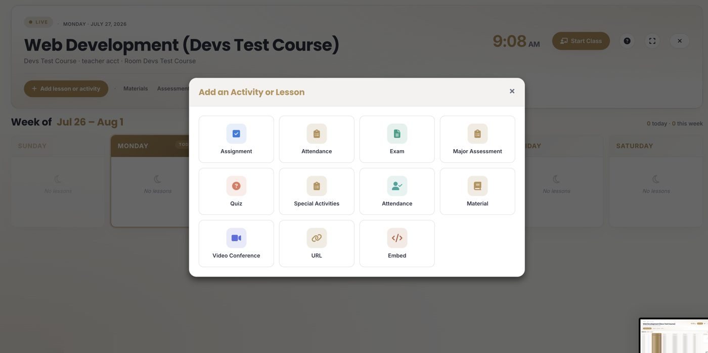 The Add lesson or activity picker