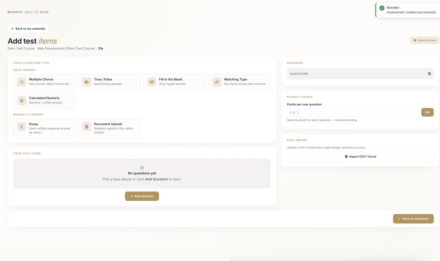 The add-questions screen with question-type tiles