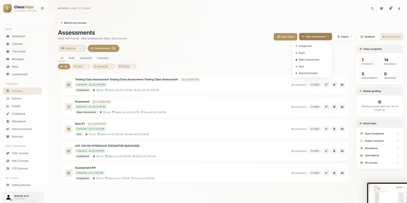 Two ways to start a new assessment