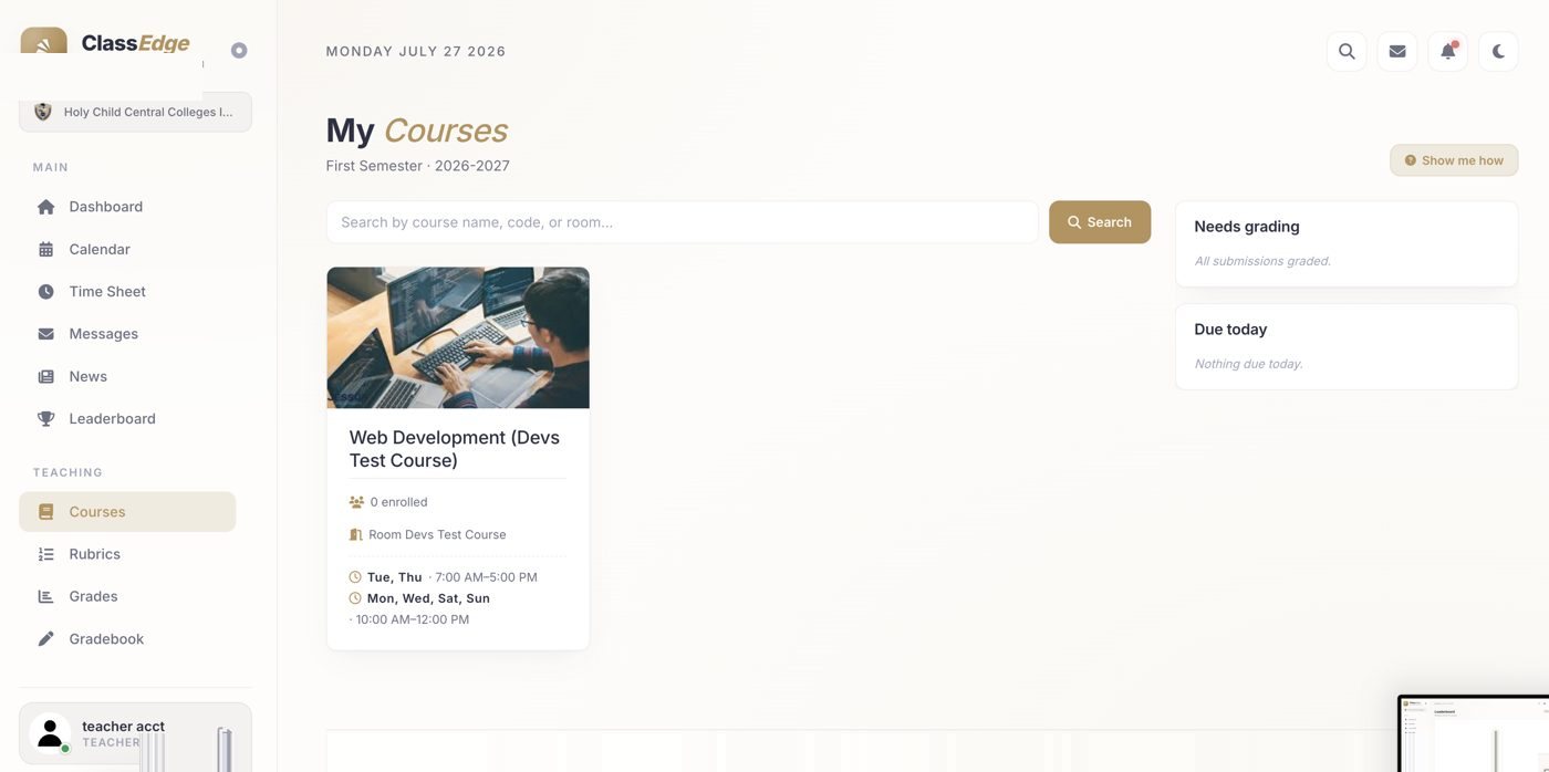 The Courses page with a card for every class