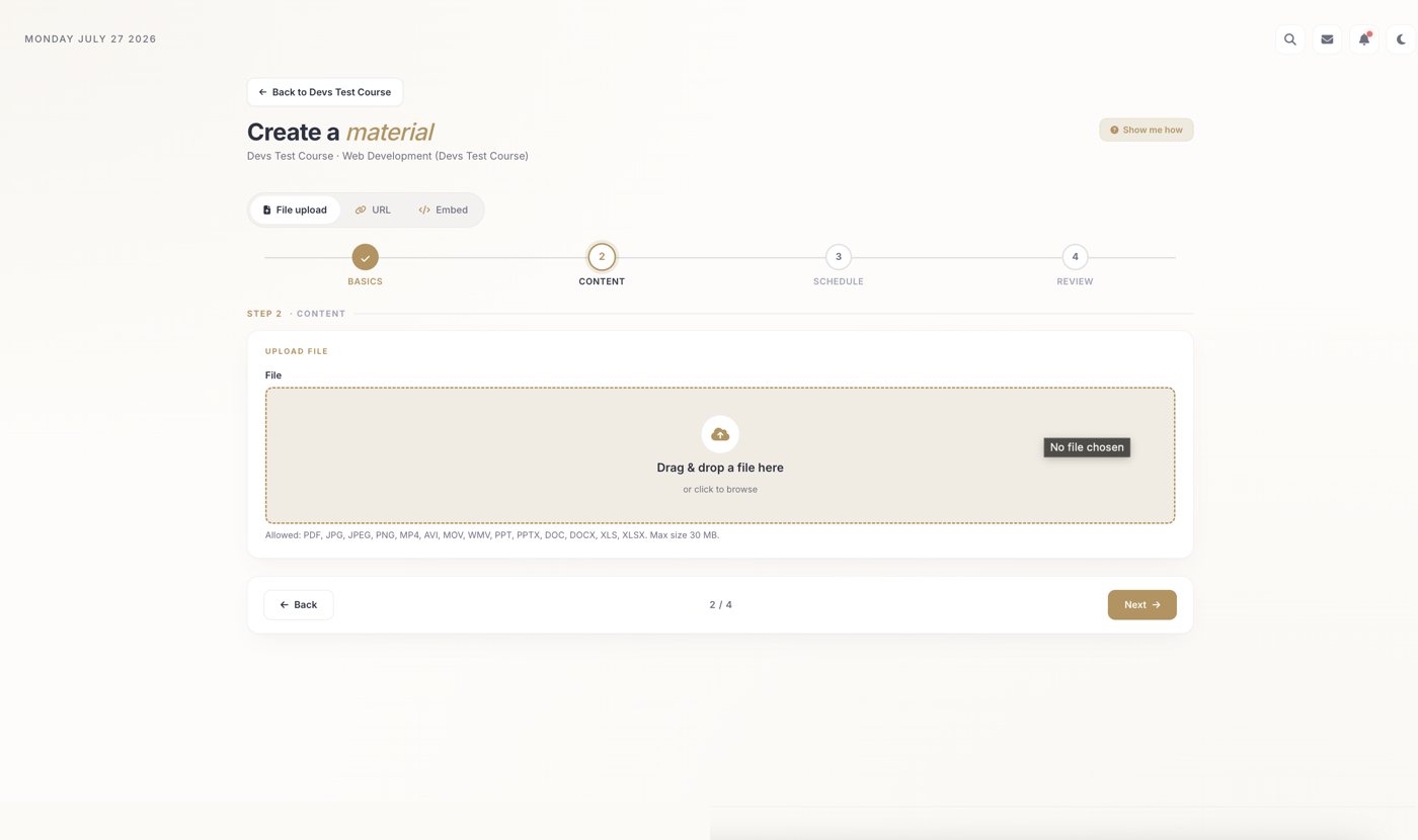 Material wizard step 2: Content upload