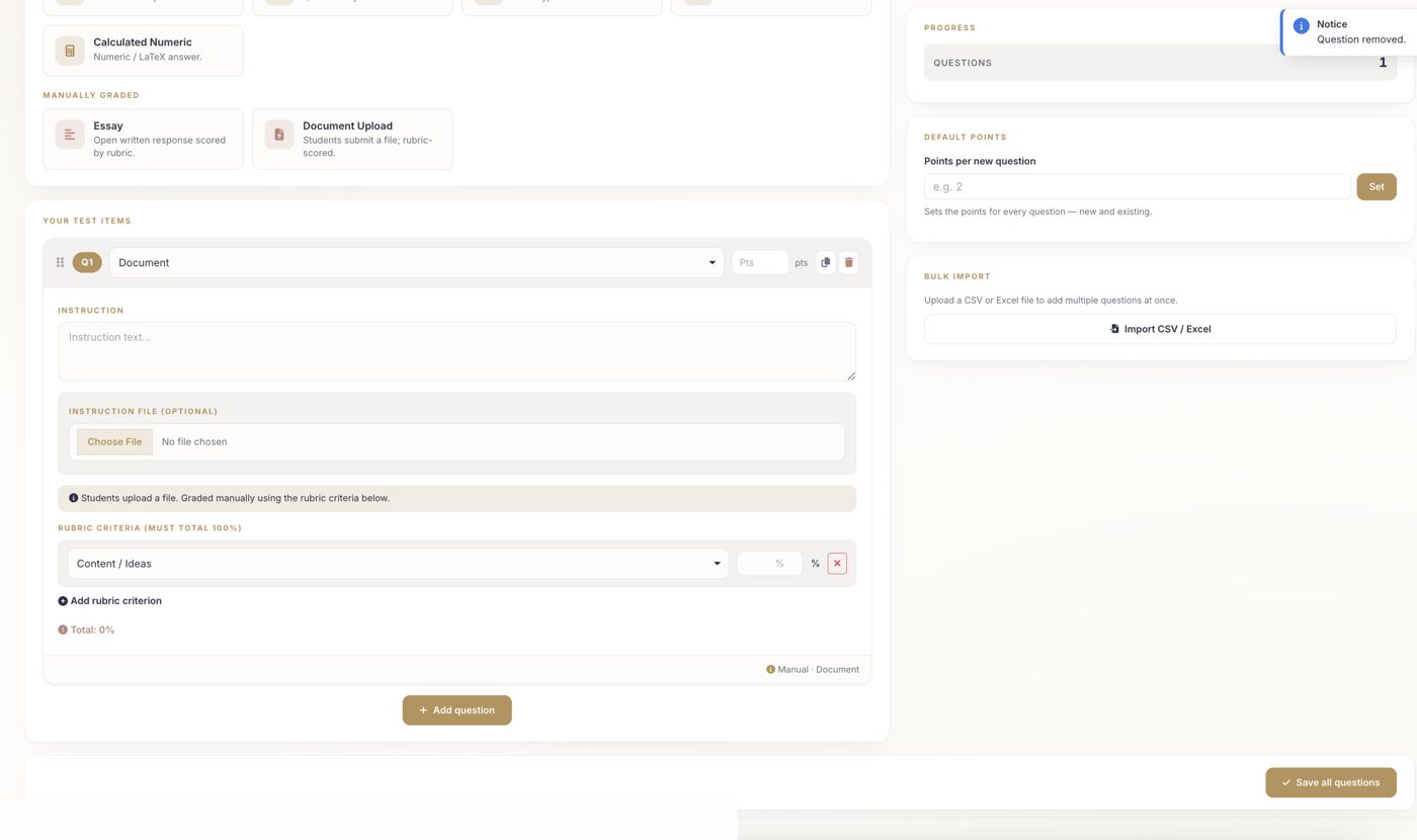 Document Upload question, rubric-scored